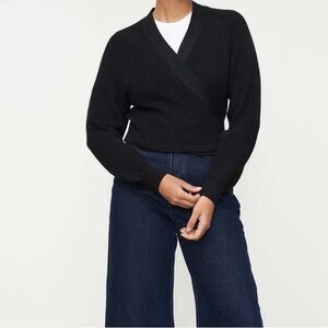 Black Ribbed Wrap Sweater